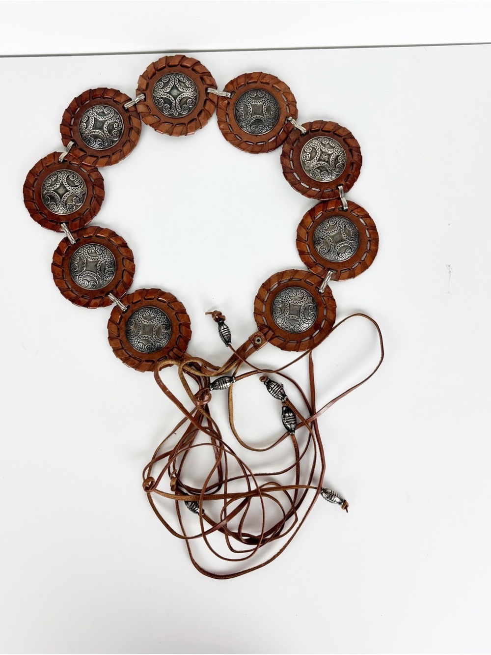 Brown Leather Metal Concho Belt - Picture 5 of 5